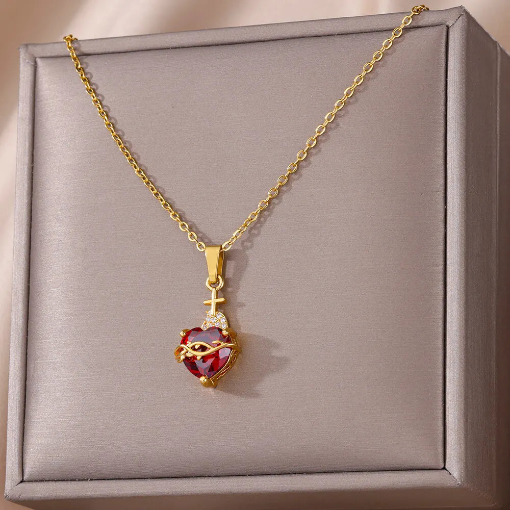 Zircon Heart Cross Necklaces For Women Vintage Geometric Surrounded By Vines Choker Necklace Aesthetic Fashion Jewelry Gift 2025