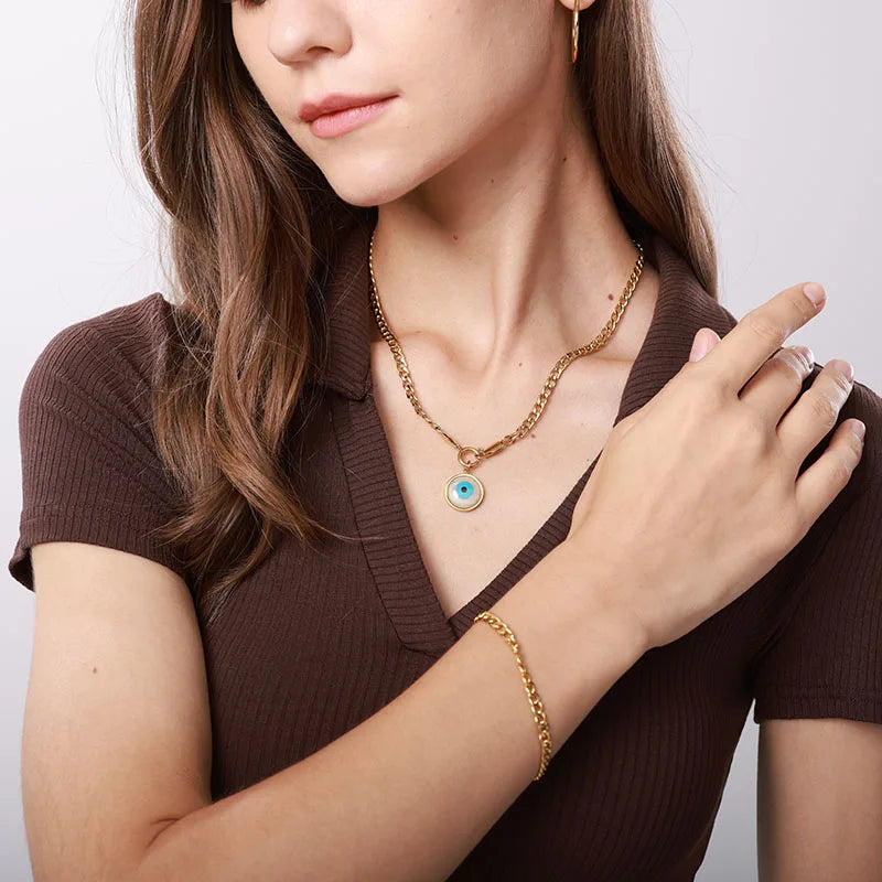 Zircon Evil Eye Necklaces For Women Multilayer Stainless Steel Round Heart Pendant Necklace Wedding Jewelry Gift