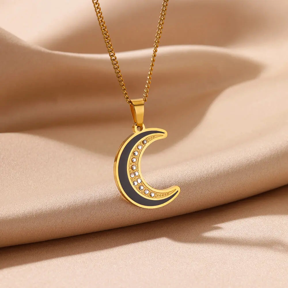 Stainless Steel Vintage Moon Pendant Necklaces for Women Gold Color Aesthetic Pendant Necklace Jewelry Accessories Gift BFF