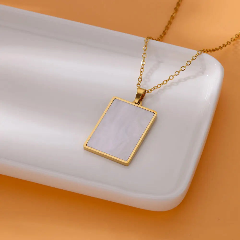 Acrylic Square Pendant Stainless Steel Necklaces For Women Gold Color Aesthetic Heart Pendant Necklace 2024 Trendy Jewelry BFF