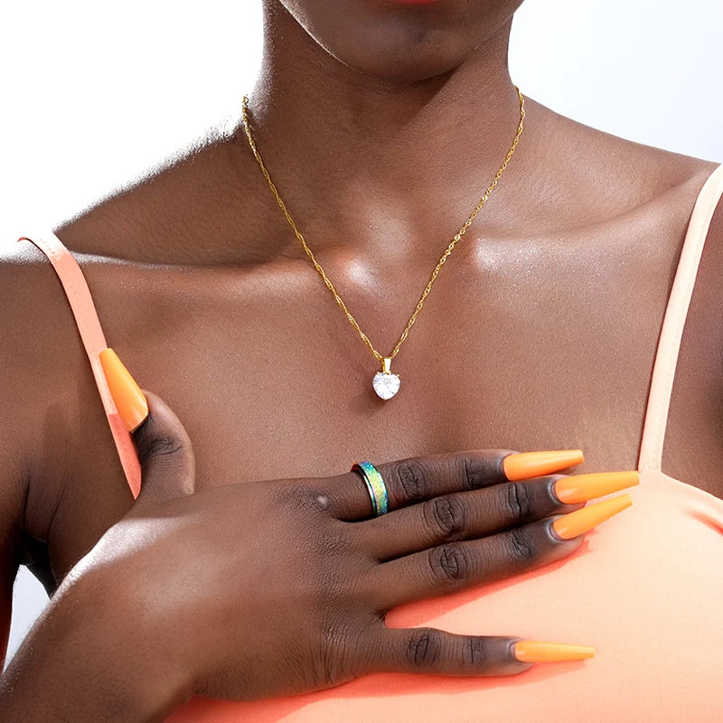 Heart Necklaces For Women Stainless Steel Gold Color Chain Zircon Heart Pendant Choker Necklace Wedding Boho Jewelry Gift Femme
