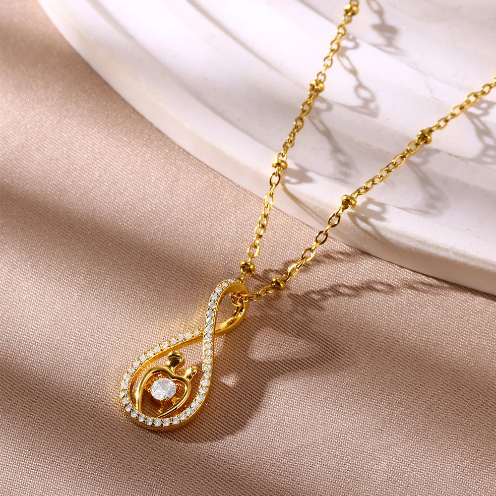 Zircon Geometric Water Drop Necklace For Gold Color Twisted Infinity Pendant Beads Chain Necklace Aesthetic Wedding Jewelry Gift
