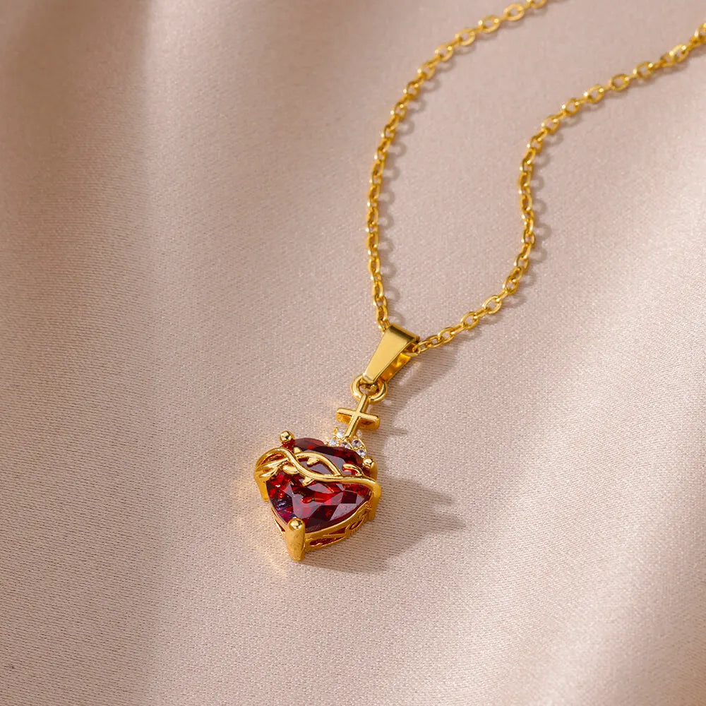 Vintage Zircon Heart Cross Necklaces For Women Geometric Surrounded By Vines Choker Necklace Aesthetic Fashion Jewelry Gift 2025