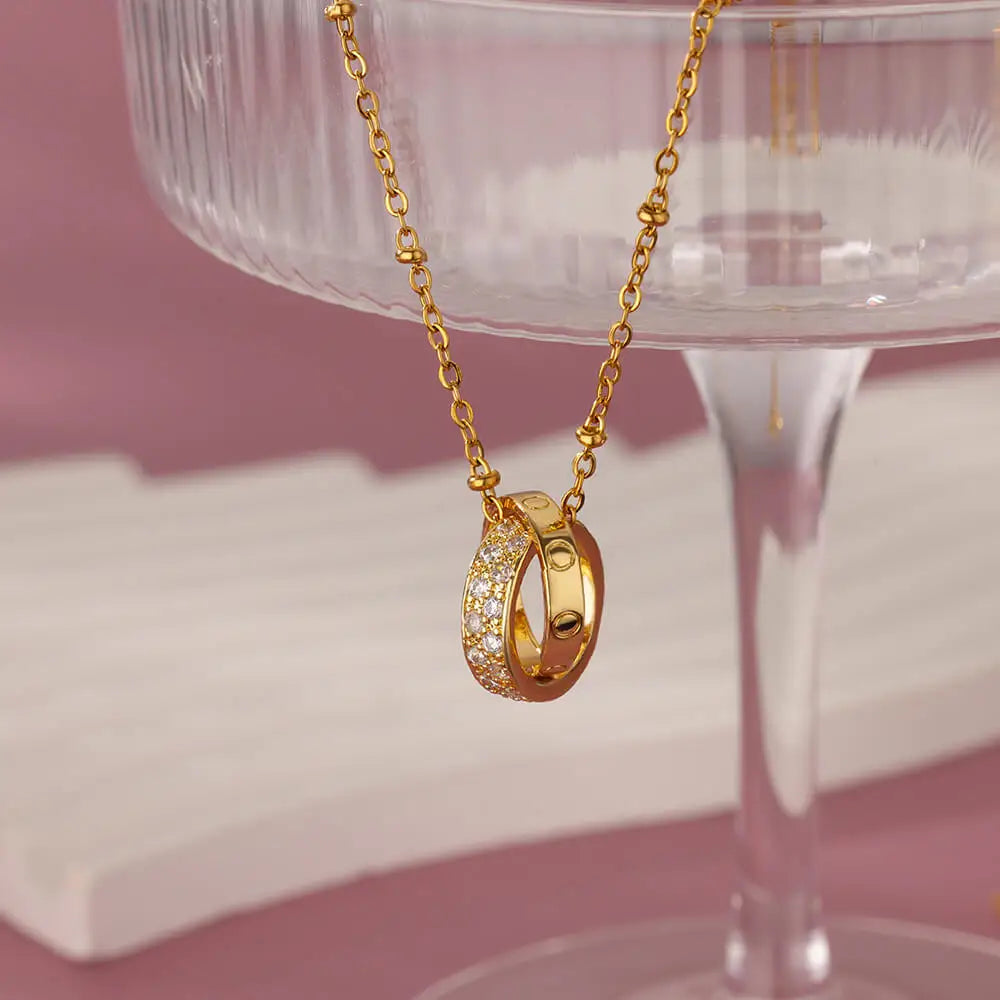 Cross Circle Pendant Stainless Steel Zircon Necklaces for Women Gold Color Wedding Zircon Choker Necklace Jewelry Accessories