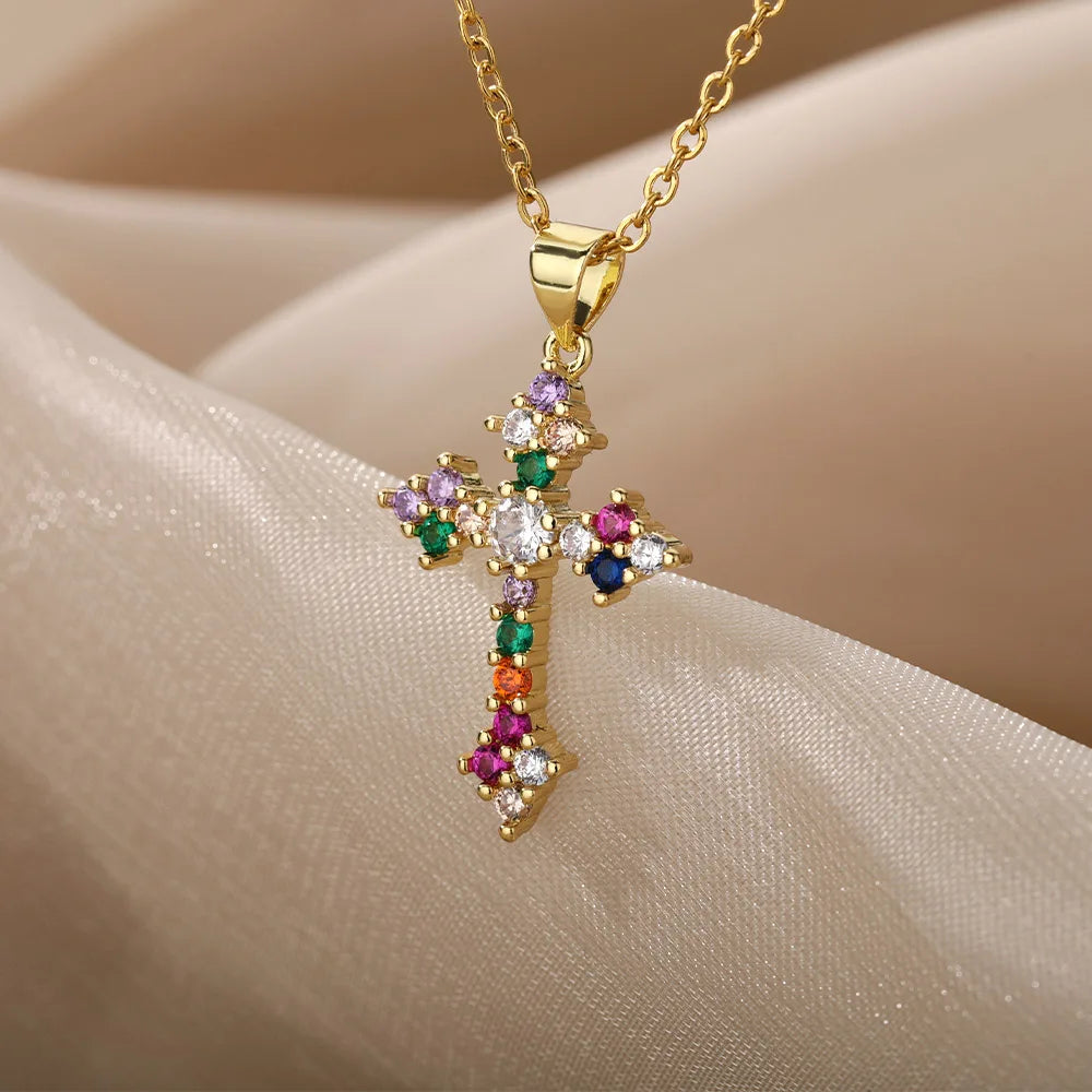 Cross Necklaces For Women Shiny Zircon Cross Pendant Choker Couple Necklace Christmas Party Aesthetic Jewelry Gift 2025