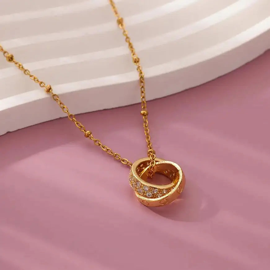 Cross Circle Pendant Stainless Steel Zircon Necklaces for Women Gold Color Wedding Zircon Choker Necklace Jewelry Accessories