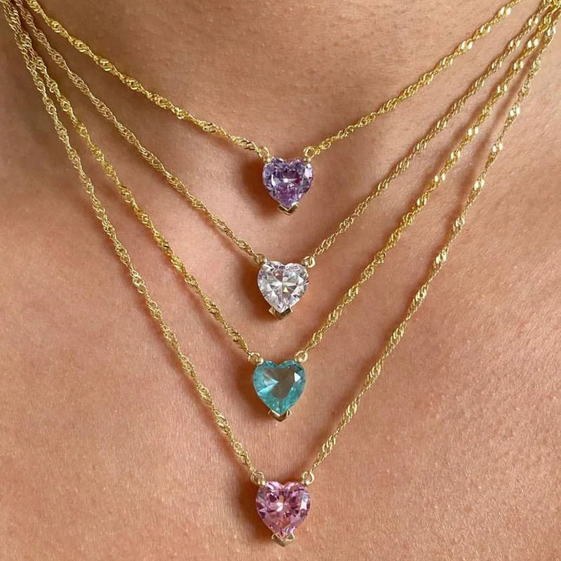 Heart Necklaces For Women Stainless Steel Chain White Pink Heart Pendant Necklace Femme Wedding Aesthetic Jewelry Gift