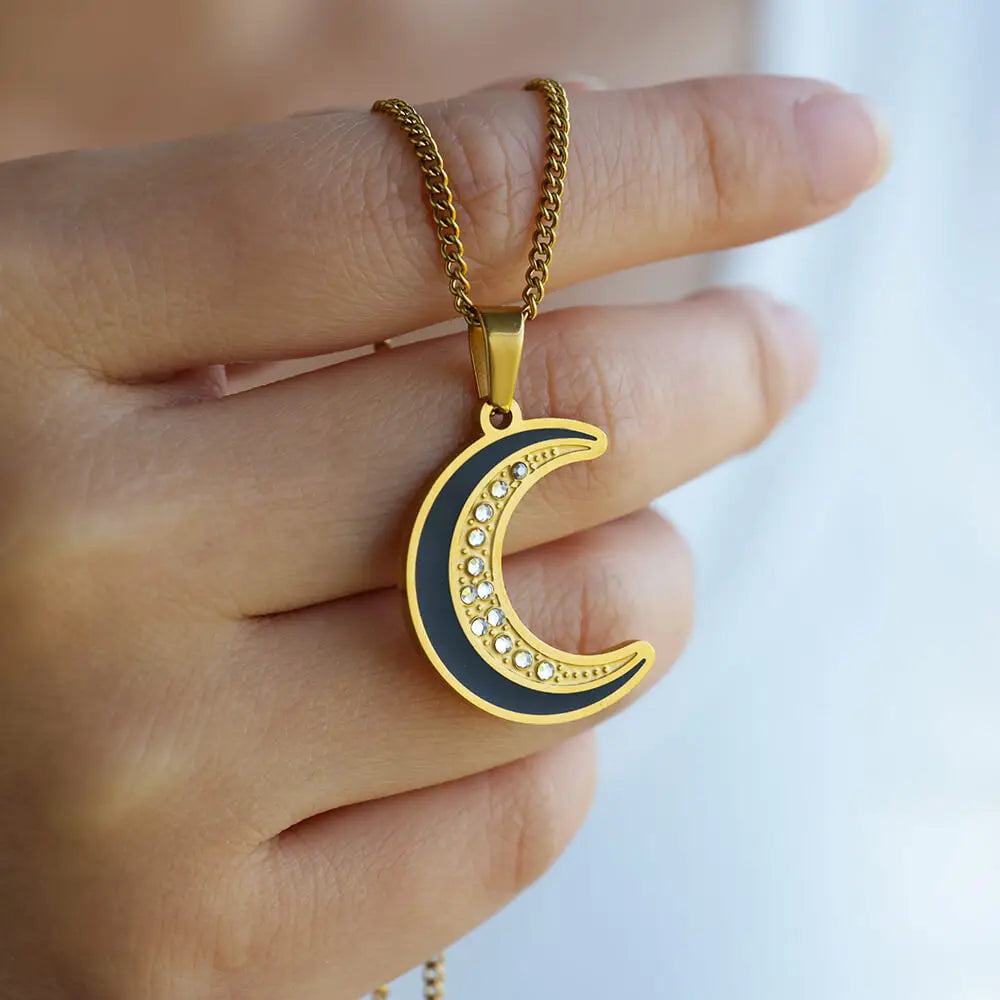 Stainless Steel Vintage Moon Pendant Necklaces for Women Gold Color Aesthetic Pendant Necklace Jewelry Accessories Gift BFF