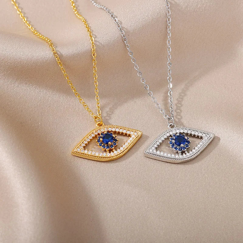 Fashion Evil Eye Necklace For Women Stainless Steel Evil Eye Pendant Necklaces Lucky Aesthetic Turkish Jewelry femme