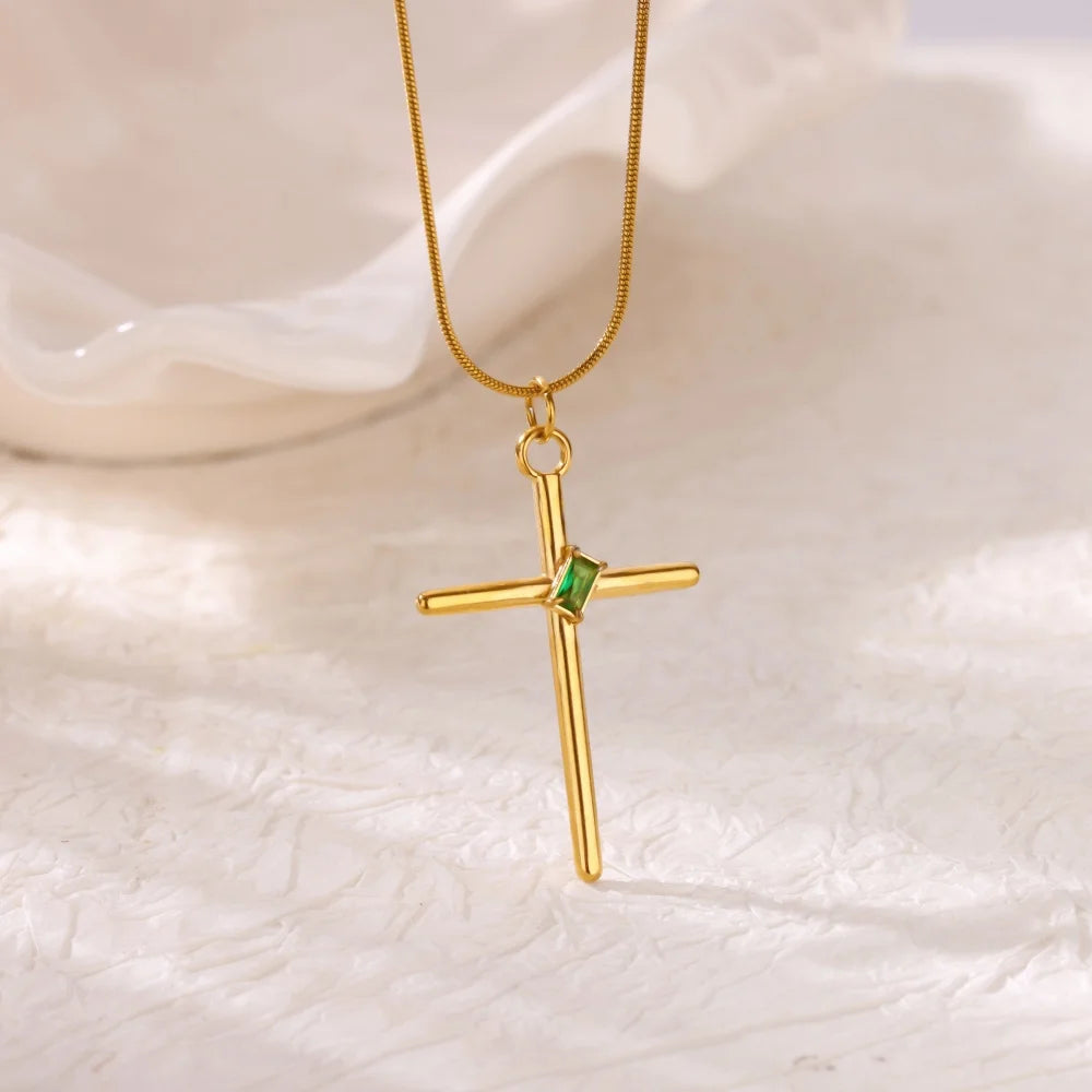 New Stainless Steel Zircon Cross Pendant Necklace for Men Women Minimalist Gold Color Jewelry Male Female Necklaces Chokers Gift