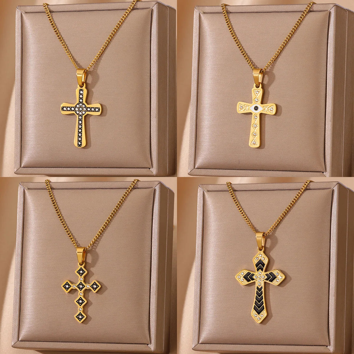 Zircon Cross Geometric Necklaces For Women Gold Color Stainless Steel Cross Necklace Femme Aesthetic Weeding Jewelry Gift BFF