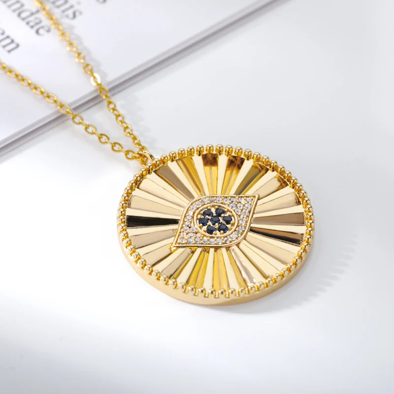 Vintage Evil Eye Pendant Necklace For Women Round Cryastal Eye Choker Pendant Necklaces Charm Goth Aesthetic Turkey Jewelry