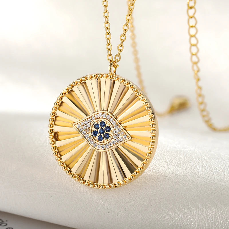 Vintage Evil Eye Pendant Necklace For Women Round Cryastal Eye Choker Pendant Necklaces Charm Goth Aesthetic Turkey Jewelry