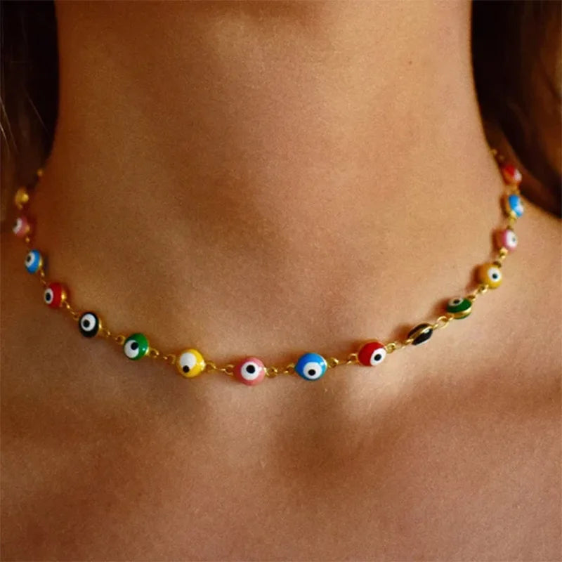 Enamel Blue Evil Eye Necklace For Women Stainless Steel Chain Colorful Necklaces 2024 Aesthetic Jewelry Gift collares mujer