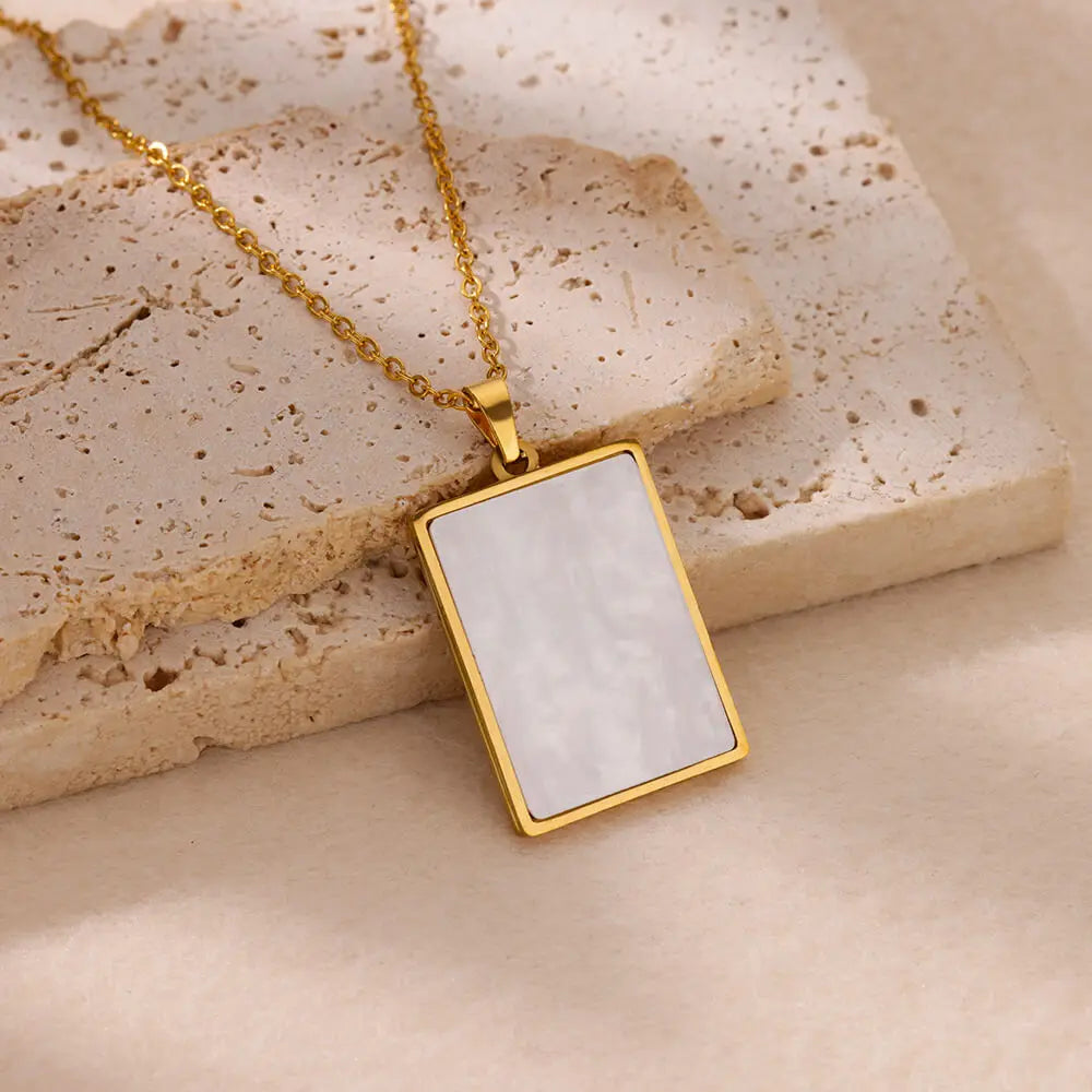 Acrylic Square Pendant Stainless Steel Necklaces For Women Gold Color Aesthetic Heart Pendant Necklace 2024 Trendy Jewelry BFF