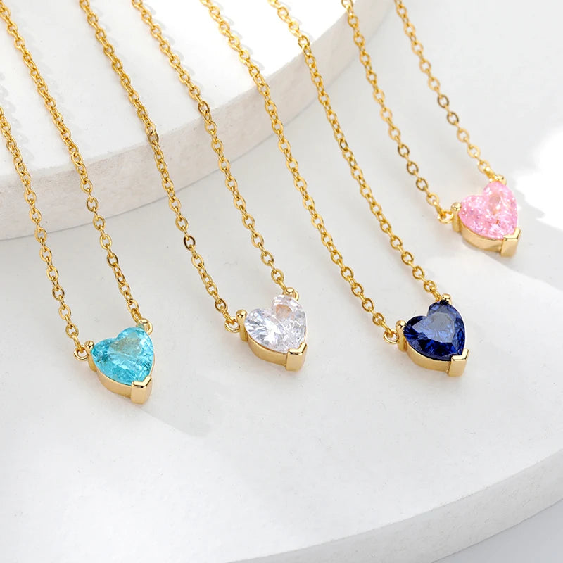 Heart Necklaces For Women Stainless Steel Chain White Pink Heart Pendant Necklace Femme Wedding Aesthetic Jewelry Gift