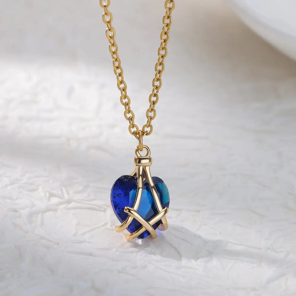 Bule Heart Necklaces For Women Stainless Steel Gold Color Chain Zircon Heart Choker Necklace Wedding Boho Jewelry Gift Femme